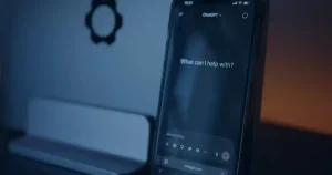 Interface de IA em azul ilustrando o uso de chatbots no atendimento ao cliente da empresa