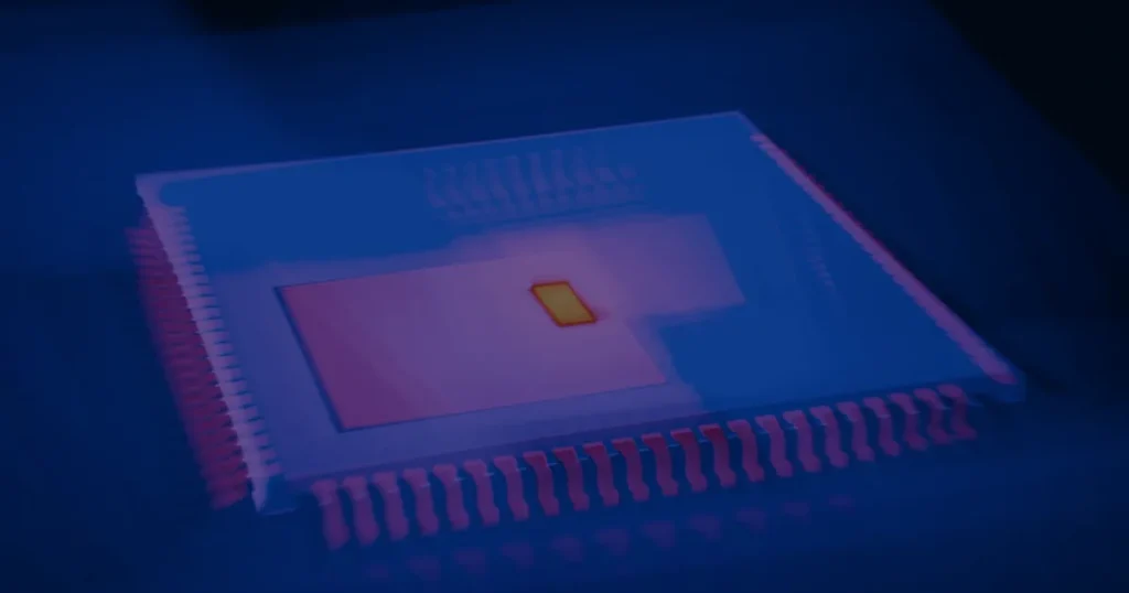Placa de circuito em tons de azul ilustrando o machine learning no dia a dia da pequena empresa