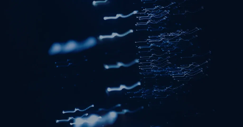 Linhas de luz azuis ilustrando a tecnologia que não atrapalha o seu negócio